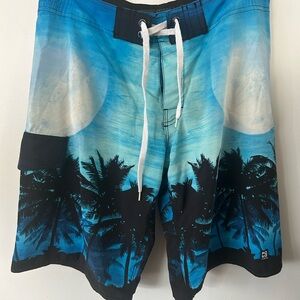 Men's Blue Palm Tree Swim Shorts 32